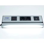 AMP CONNECT Mutfak Tezgah, Dolap Altı veya Masa Üstü 32 CM Alttan LED Aydınlatmalı, 1,5 Metre Kablolu Anahtarlı 2 Şebeke 2 USB Grup Priz.(Alüminyum Profil)