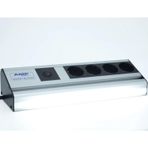 AMP CONNECT Mutfak Tezgah, Dolap Altı veya Masa Üstü 32 CM Alttan LED Aydınlatmalı, çocuk korumalı 1,5 Metre Fişli Kablolu ve Anahtarlı 4'lü Şebeke Grup Priz.(Alüminyum Profil)