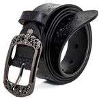 AmyKer Kadın Vintage Hakiki Deri Kemerler Kabartmalı Tokalı Kemerler Kot Pantolon Elbiseleri için Siyah Kahverengi Kırmızı Sarı Hediye Kutusu Ak011, 1,3 inç (33 mm) Geniş-siyah, Length47"(Waist:35-37")Can be cut short