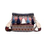 AMZLORD Kadın Kova Omuz Çantası Vintage Etnik Yaz Püskül Bayanlar Crossbody Çanta, 01, 23CM*20CM*7CM