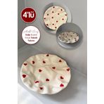 Anadolu Saray 4 ADET Seramik Kalp Detaylı Kırışık Tasarım Handmade Pasta Yemek Sunum Tabağı Tatlı Kahvaltı Tabağı