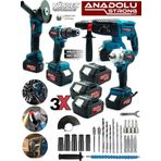 Anadolu Strong TR-1453 4'Lü Set Şarjlı Kömürsüz Motor Matkap Vidalama Kırıcı Delici Hilti Taşlama So