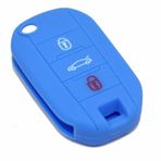 Anahtar kılıfı Citroen C2 C3 C4 Aircross C5 Kaktus Peugeot 508 208 308 2008 3008 silikon kauçuk 3 tuşlu anahtarlık yumuşak koruma uzaktan kumanda araba (mavi)