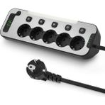 Anahtarlı 5'li Işıklı Akım Korumalı Çoklu Priz 4000W, 2x USB - 2x Type-C Giriş, Metal Ön Pa