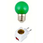 Anahtarlı Duy Fiş + Enerji Tasarruflu Renkli Led Gece Lambası Ampulu (Yeşil)