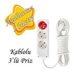 Anahtarsız Kablolu 3 Lü Topraklı Çoklu Grup Priz Çoğaltma Üçlü Fiş Piriz 5 Metre (Beyaz)
