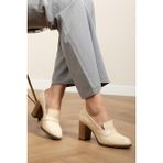 Analin Shoes 2145 Klasik Bej Rugan Kadın Deri Klasik Topuklu Ayakkabı