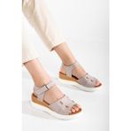 Analin Shoes Kadın Deri Kalın Bantlı Yüksek Taban Sandalet - Siyah - Silver Grey