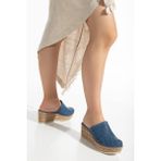Analin Shoes Kadın Deri Önü Kapalı Dolgu Topuk Terlik 7081 Terlik Wıshes/kot 42 - Kot Mavi