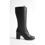 Analin Shoes Kadın Hakiki Deri Bağcıklı Topuklu Çizme - Kahve - Siyah