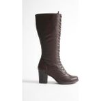 Analin Shoes Kadın Hakiki Deri Bağcıklı Topuklu Çizme - Kahve
