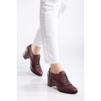 Analin Shoes Kadın Hakiki Deri Lazer Detaylı Şık Topuklu Ayakkabı - Bordo