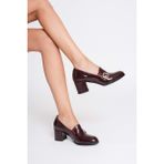 Analin Shoes Kadın Hakiki Deri Toka Detaylı Topuklu Ayakkabı - Bordo Rugan