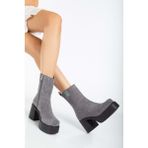 Analin Shoes Kadın Kalın Tabanlı Topuklu Bot - Gri Süet