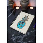 Ananas Desenli Ahşap Kapaklı Defter - Çizgisiz Defter - Günlük - Ajanda- A5 Anı Defteri