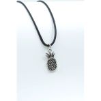 Ananas Gümüş Kaplama Deri İp Kolye