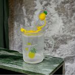 Ananas Tasarımlı Kupa Bardak - 400ml Cam, Kapaklı ve Pipetli