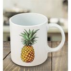 Ananas Tasarımlı Kupa Bardak - Seramik Çay, Kahve Hediyelik Bardağı - Beyaz - 1 Adet