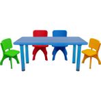 Anaokulu Kreş Aktivite Masası 4 Sandalyeli Set - Metal Ayaklı Çocuk Masa Takımı - Mavi
