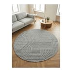 Anaska Home Modern Yuvarlak Gri Halı Organik Çizgili Kabartma Dokulu Salon & Oturma Odası Halısı 160 x 160, NK_ART1123GREY-Y