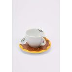 Ancap Edex Goloserie Kahverengi Sarı 180 ml Porselen Cappuccino Tabak ve Fincan Takımı