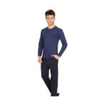 ANCELO%100 PAMUK UZUN KOLLU ERKEK PİJAMA TAKIM (MAVİ-LACİVERT, 2XL)