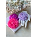 ANCİLLA 3'Lü Set - Pembe, Mor, Lila Renk Exotic Kokulu Dekoratif Şakayık Çiçeği Mumu - Çap 7, Yükseklik 3 Cm