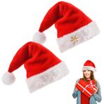 Ancuioyz Noel Şapkası, 2 Parça Kırmızı Peluş Noel Şapkası Seti, Kar Tanesi Yetişkin Peluş Noel Şapkası, Noel Temalı Partiler için Noel Kostümü Dekorasyonu