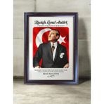 And Mustafa Kemal Atatürk Portre – Mdf Üzerine Uv Baskı Çerçeveli Tablo Sanatsal Modern Duvar Dekoru - 24x33 cm - Kahverengi