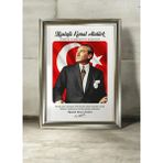 And Mustafa Kemal Atatürk Portre – Mdf Üzerine Uv Baskı Çerçeveli Tablo Sanatsal Modern Duvar Dekoru - 33x43 cm - Gümüş