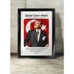 And Mustafa Kemal Atatürk Portre – Mdf Üzerine Uv Baskı Çerçeveli Tablo Sanatsal Modern Duvar Dekoru - 33x43 cm - Siyah