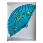 Andante Yelpaze Mavi Kaliteli Çiçek Desenli Japon Yelpaze