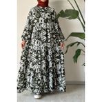 Ande Tesettür Çiçek Bahçesi Elbise-0014 - Beyaz - L - XL