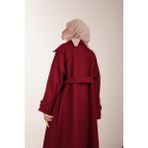 Ande Tesettür Düğmeli Kloş Kaban - Bordo - 1