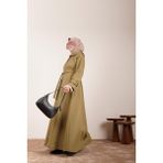 Ande Tesettür Düğmeli Kloş Kaban - Ihlamur - 1