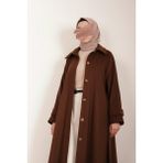 Ande Tesettür Düğmeli Kloş Kaban - Kahve - 2