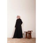 Ande Tesettür Düğmeli Kloş Kaban - Siyah - 1