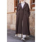 Ande Tesettür Rüzgarlıklı Keten Trençkot - Kahve - 2