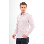 Andino Slimfit Beyaz Bordo Kareli Erkek Gömlek Likralı Dar Kesim Yapısıyla AS045085/09 - Bodro