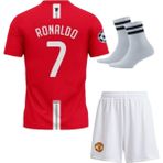 Andream 2008 Sezon Retro Ronaldo Kırmızı Futbol Çocuk Forması 3'lü Set Çorap Hediyeli - 5 - 6 Yaş