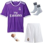 Andream 2016/17 Real Madri'd Ronaldo Mor Futbol Çocuk Forması 4'lü Set (Beyaz Şortlu) Çorap +Bileklik Hediyeli - 5 - 6 Yaş