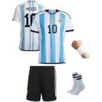 Andream Arjantin 2023/2024 Sezon Messi Dünya Kupası 3 Yıldız Futbol 4'lü Çorap+Bileklik Hediyeli Mavi Beyaz Çocuk Forması