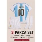 Andream Arjantin Messi Çocuk Futbol Forması Forma Şort Çorap 3 Parça - 11 - 12 Yaş - Mavi