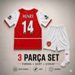 Andream Arsenal Henry Çocuk Futbol Forması Forma Şort Çorap 3 Parça - 9 - 10 Yaş - Mavi