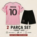Andream Inter Miami Lionel Messi Pembe Çocuk Futbol Forması Forma Şort 2 Parça - 7 - 8 Yaş