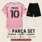 Andream Inter Miami Lionel Messi Pembe Çocuk Futbol Forması Forma Şort Çorap 3 Parça - 11 - 12 Yaş