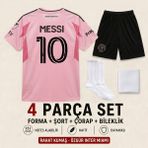 Andream Inter Miami Lionel Messi Pembe Çocuk Futbol Forması Forma Şort Çorap Bileklik 4 Parça - 13 - 14 Yaş