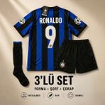 Andream Inter Milan Ronaldo 9 Çocuk Futbol Forması Forma Şort Çorap 3 Parça - 9 - 10 Yaş - Lacivert