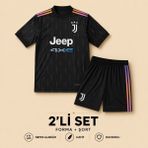 Andream Juventus Cr7 Ronaldo Çocuk Futbol Forması Forma Şort 2 Parça - 7 - 8 Yaş - Siyah
