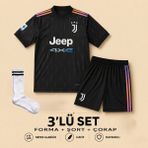 Andream Juventus Cr7 Ronaldo Çocuk Futbol Forması Forma Şort Çorap 3 Parça - 9 - 10 Yaş - Siyah
